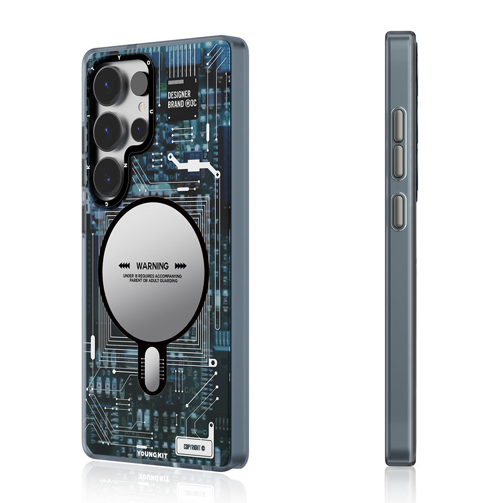 Galaxy S25 Ultra Kılıf M-safe Şarj Özellikli YoungKit Technology Serisi Kapak Mavi