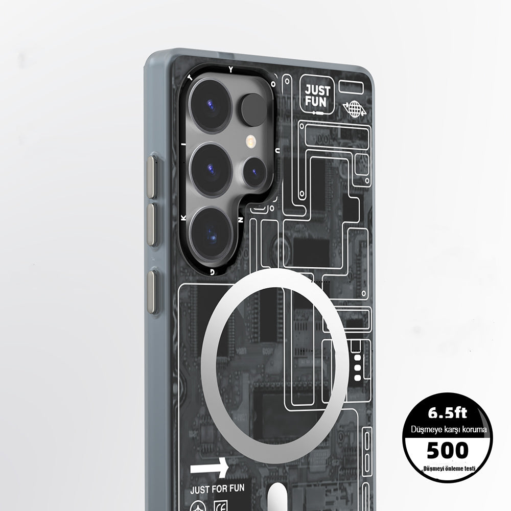 Galaxy S25 Ultra Kılıf M-safe Şarj Özellikli YoungKit Technology Serisi Kapak Mavi