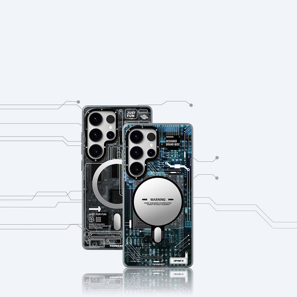 Galaxy S25 Ultra Kılıf M-safe Şarj Özellikli YoungKit Technology Serisi Kapak Siyah