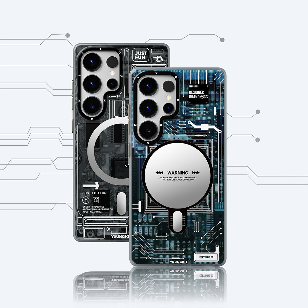 Galaxy S25 Ultra Kılıf M-safe Şarj Özellikli YoungKit Technology Serisi Kapak Siyah