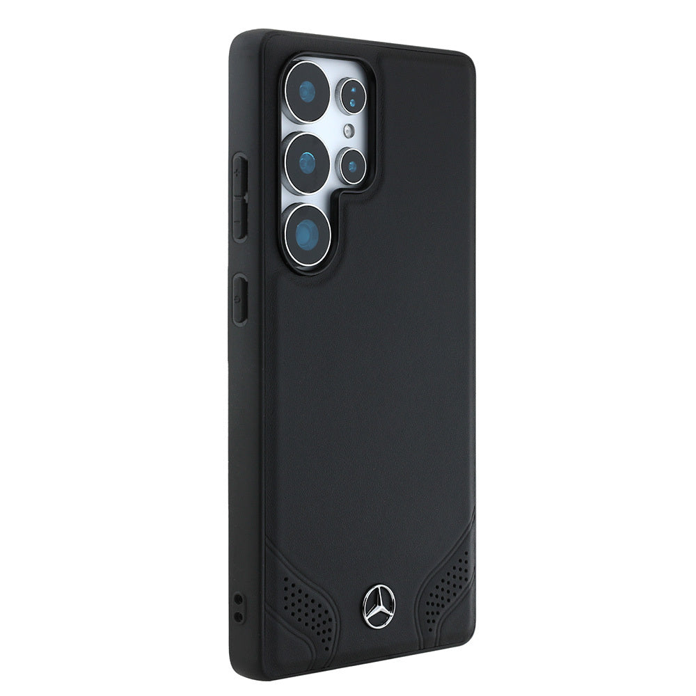 Galaxy S25 Ultra Kılıf Mercedes Benz Orjinal Lisanslı M-safe Şarj Özellikli Deri Dizayn Sade Kapak Siyah