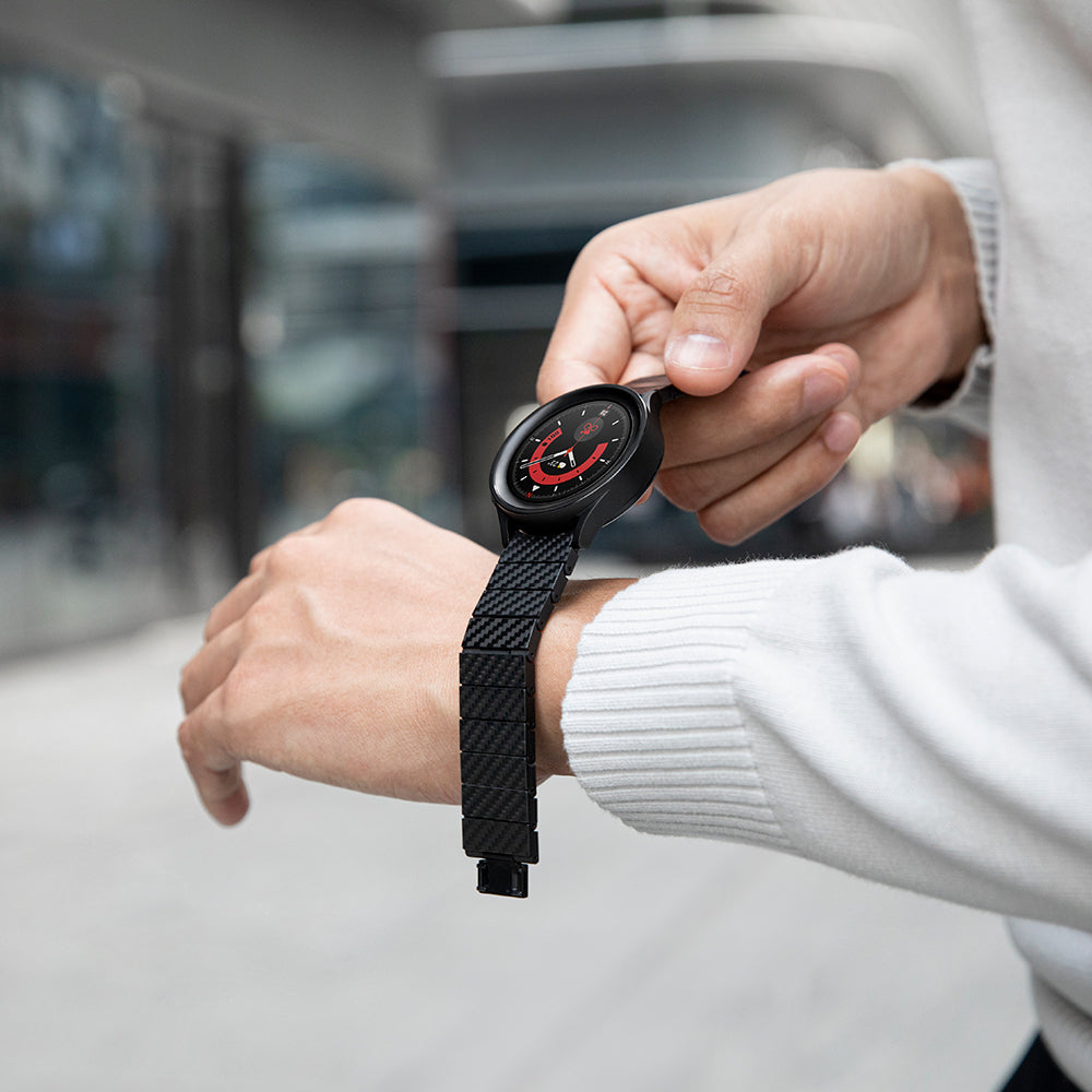 Galaxy Watch 4 40mm Karbon Fiber Pitaka Modern Serisi Black-Grey Twill Kordon Siyah-Gri