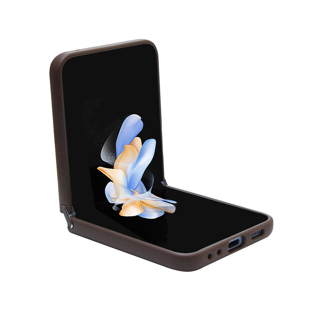 Galaxy Z Flip 5 Kılıf Guess Orjinal Lisanslı PU Deri Taşlı Üçgen Logo 4G Desenli Strass Kapak Kahverengi