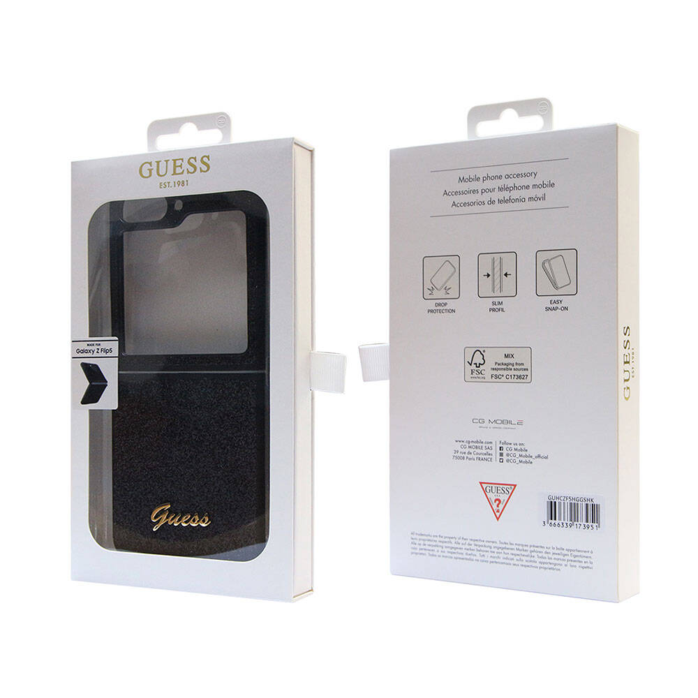 Galaxy Z Flip 5 Kılıf Guess Orjinal Lisanslı Yazı Logolu Glitter Script Kapak Siyah