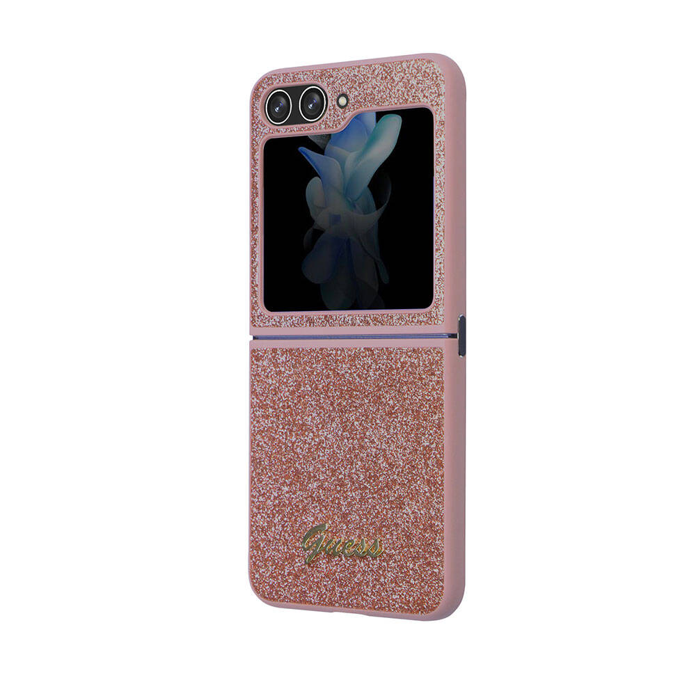 Galaxy Z Flip 5 Kılıf Guess Orjinal Lisanslı Yazı Logolu Glitter Script Kapak Pembe