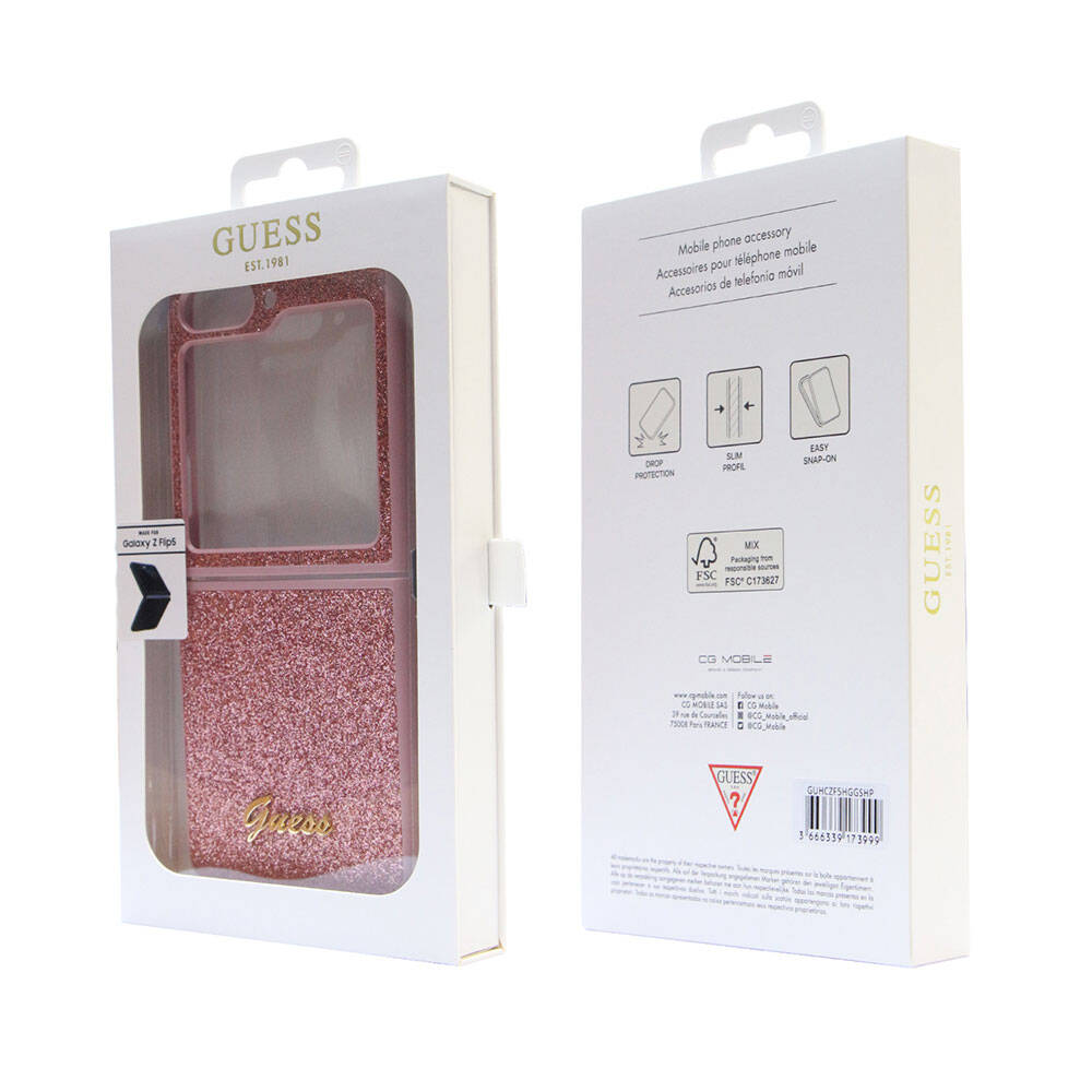 Galaxy Z Flip 5 Kılıf Guess Orjinal Lisanslı Yazı Logolu Glitter Script Kapak Gold