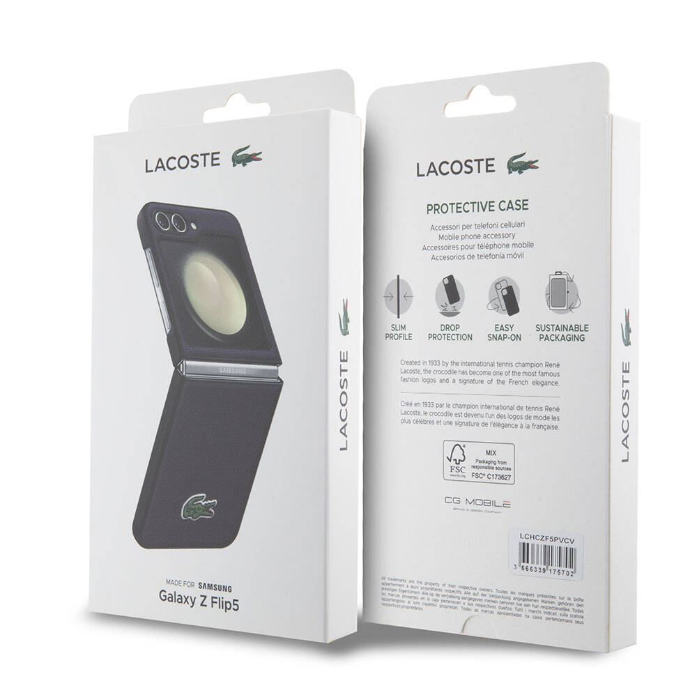 Galaxy Z Flip 5 Kılıf Lacoste Orjinal Lisanslı PU Pike Desenli Arka Yüzey İkonik Timsah Dokuma Logolu Kapak Yeşil