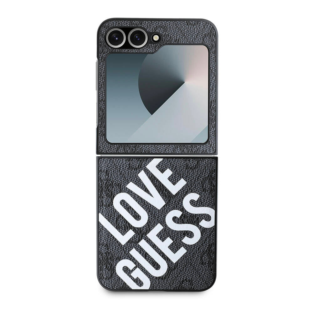 Galaxy Z Flip 6 Kılıf Guess Orjinal Lisanslı M-safe Şarj Özellikli Love Guess Printing Kapak Siyah
