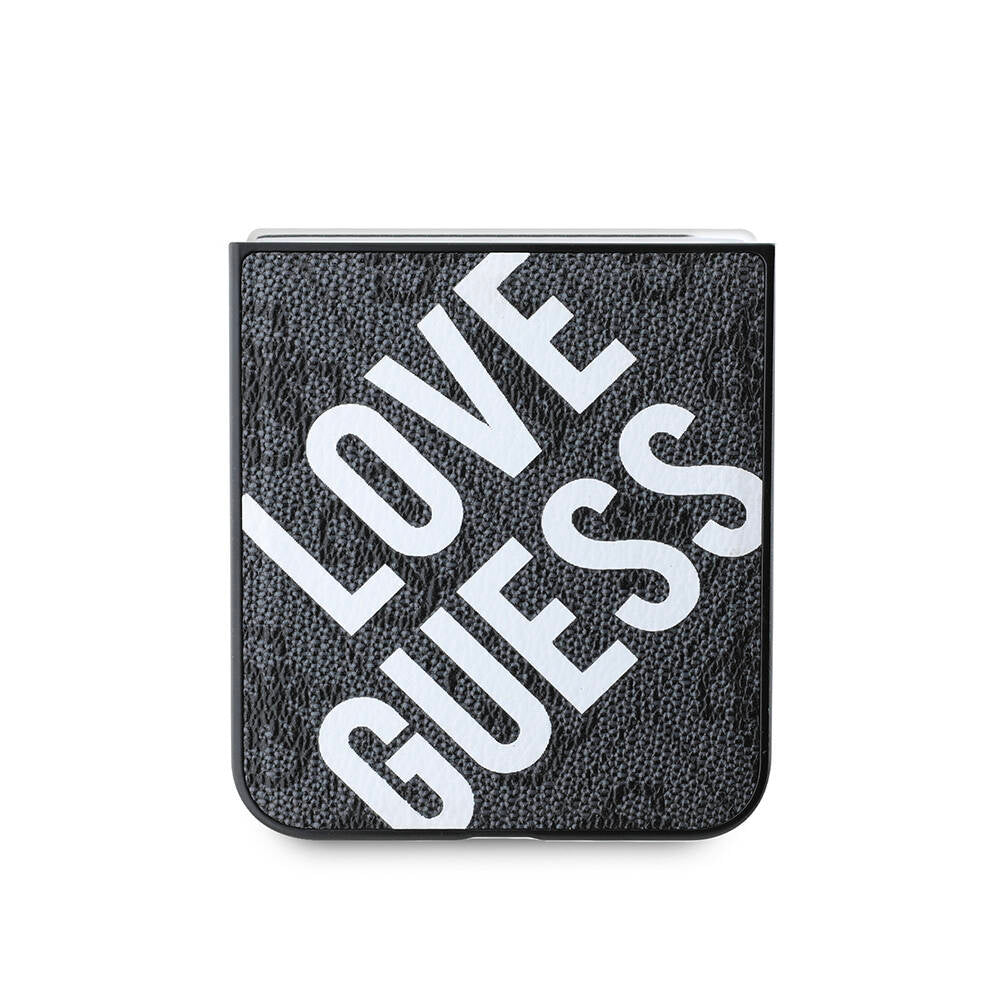 Galaxy Z Flip 6 Kılıf Guess Orjinal Lisanslı M-safe Şarj Özellikli Love Guess Printing Kapak Siyah