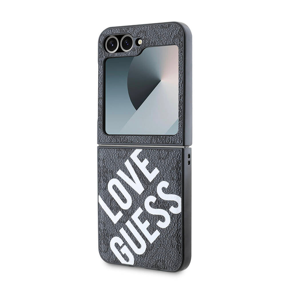 Galaxy Z Flip 6 Kılıf Guess Orjinal Lisanslı M-safe Şarj Özellikli Love Guess Printing Kapak Siyah
