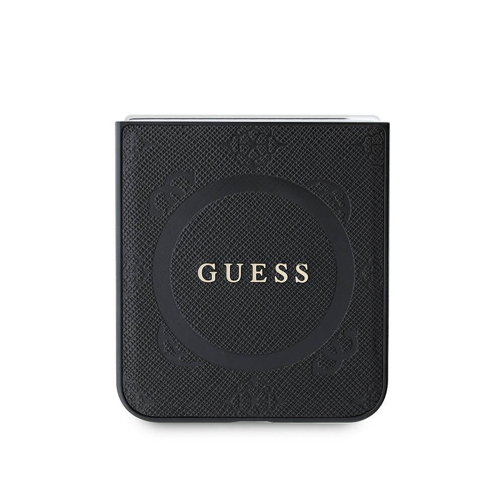 Galaxy Z Flip 6 Kılıf Guess Orjinal Lisanslı M-safe Şarj Özellikli Saffiano Metal Logo Kapak Siyah
