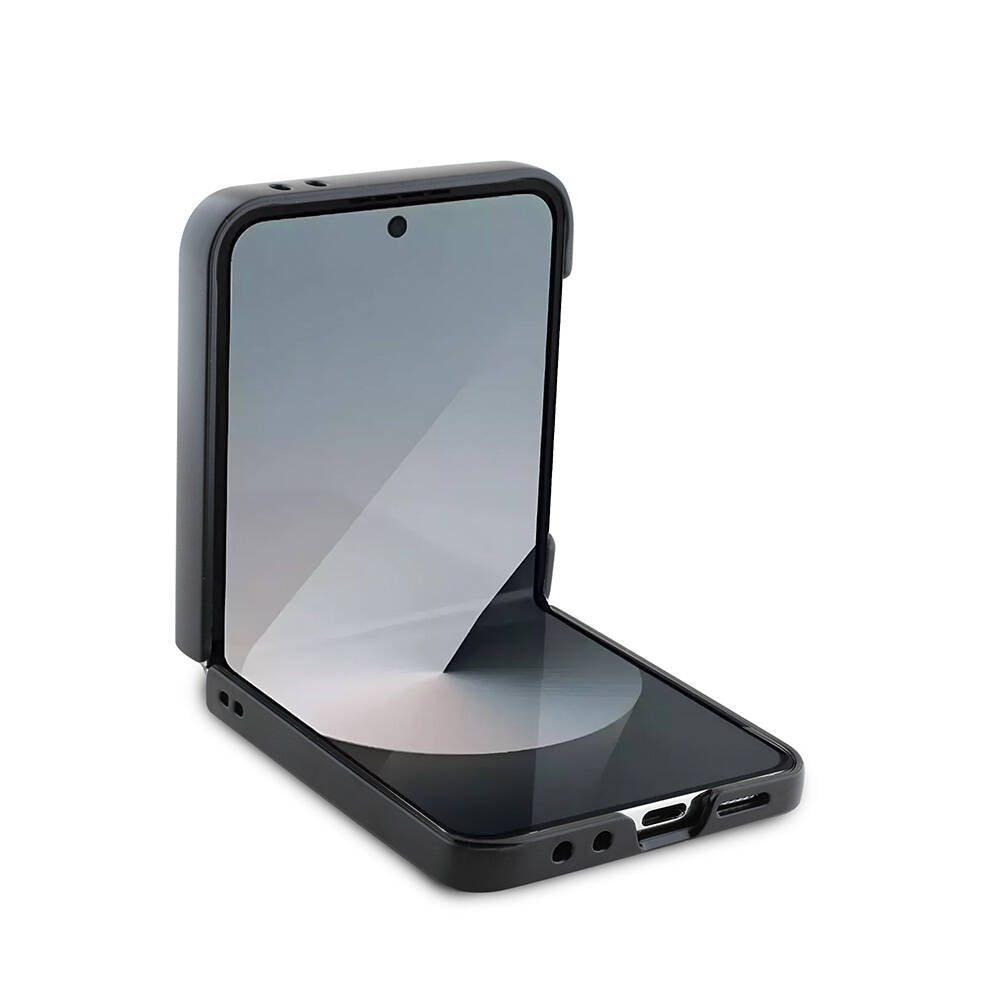 Galaxy Z Flip 6 Kılıf Lacoste Orjinal Lisanslı M-safe Şarj Özellikli Pike Desenli Arka Yüzey İkonik Timsah Dokuma Logolu Kapak Siyah