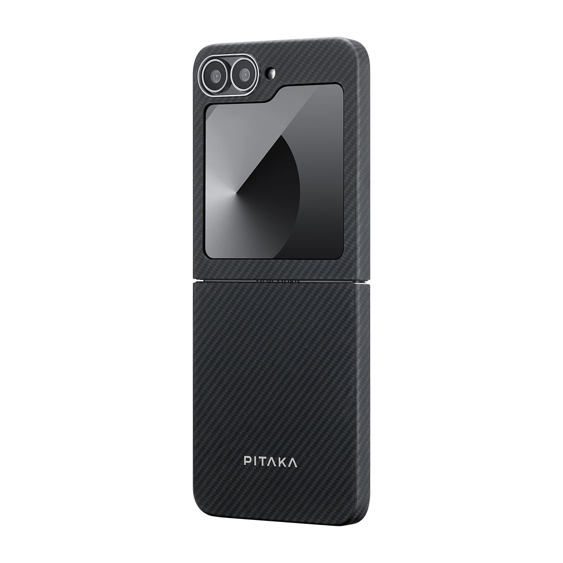 Galaxy Z Flip 6 Kılıf M-safe Şarj Özellikli 600D Aramid Fiber Pitaka Ultra-Slim Classic Serisi Black-Grey Twill Kapak Siyah-Gri