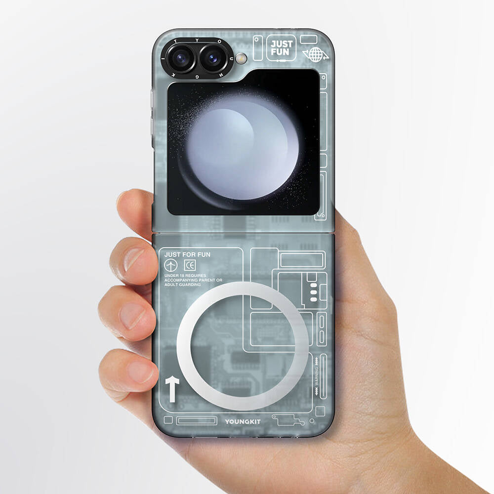 Galaxy Z Flip 6 Kılıf M-safe Şarj Özellikli Youngkit Technology Serisi Kapak Mavi