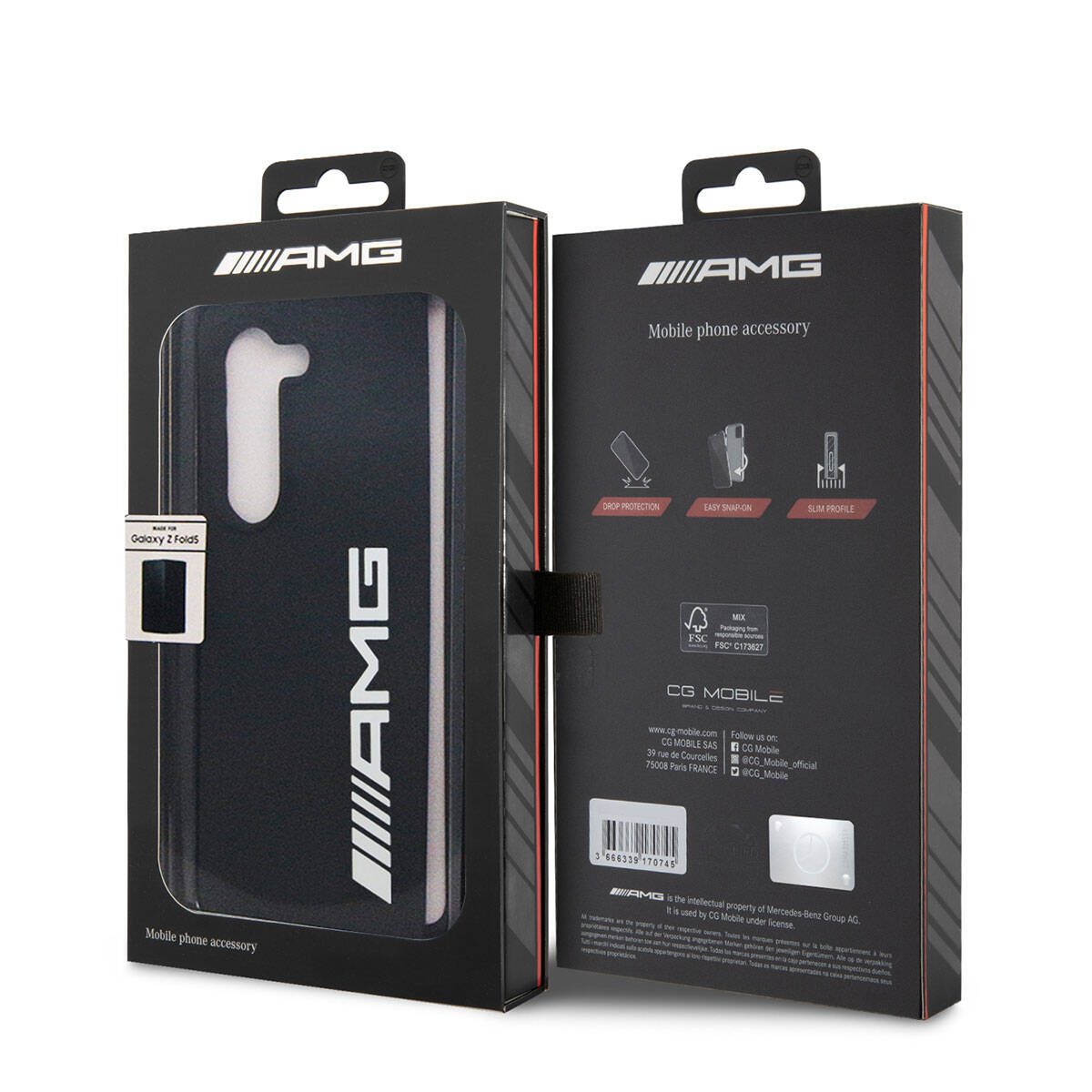 Galaxy Z Fold 5 Kılıf AMG M-safe Şarj Özellikli Büyük Logo Dizayn Orjinal Lisanslı Kapak Siyah