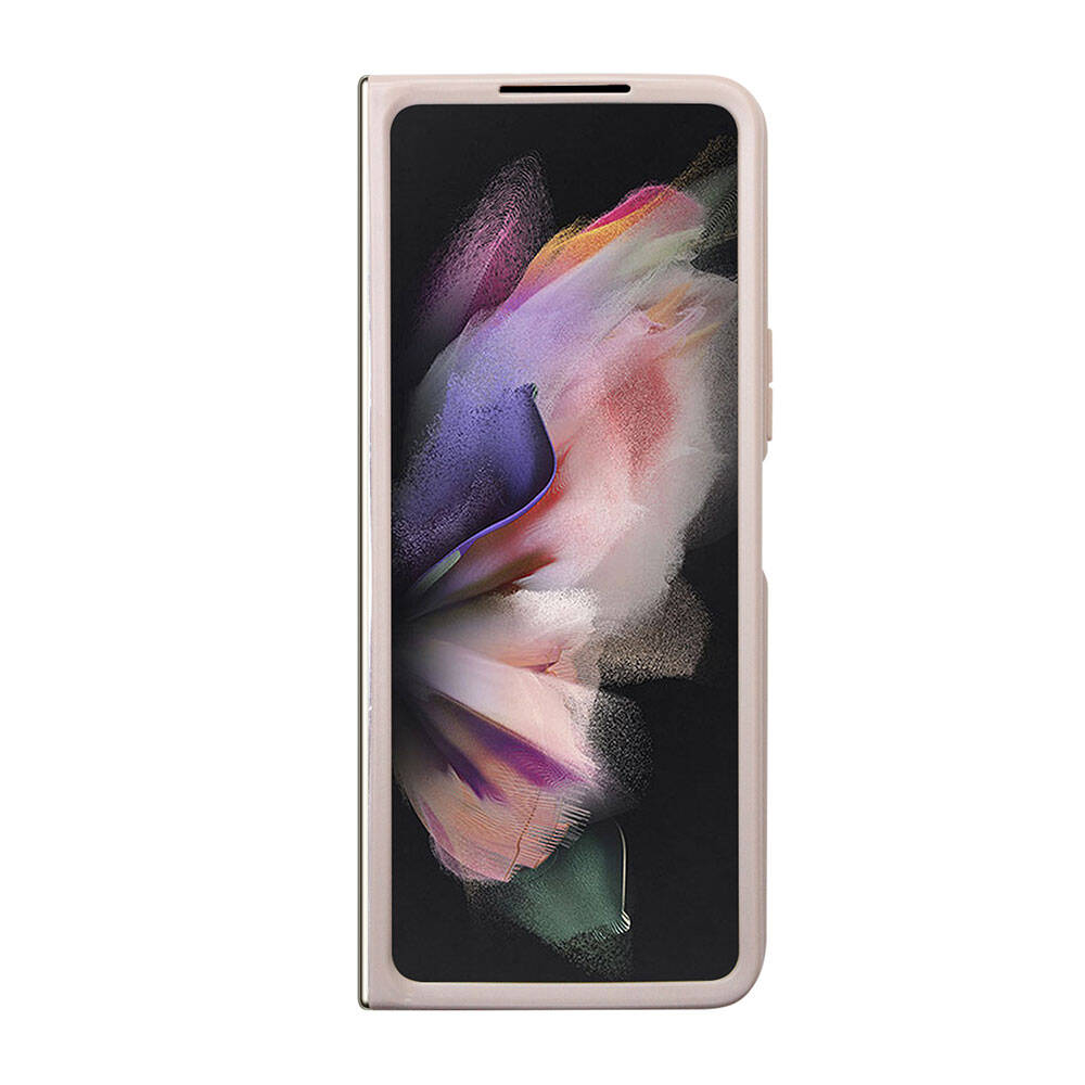 Galaxy Z Fold 5 Kılıf Guess Orjinal Lisanslı PU Deri Taşlı Üçgen Logo 4G Desenli Strass Kapak Pembe