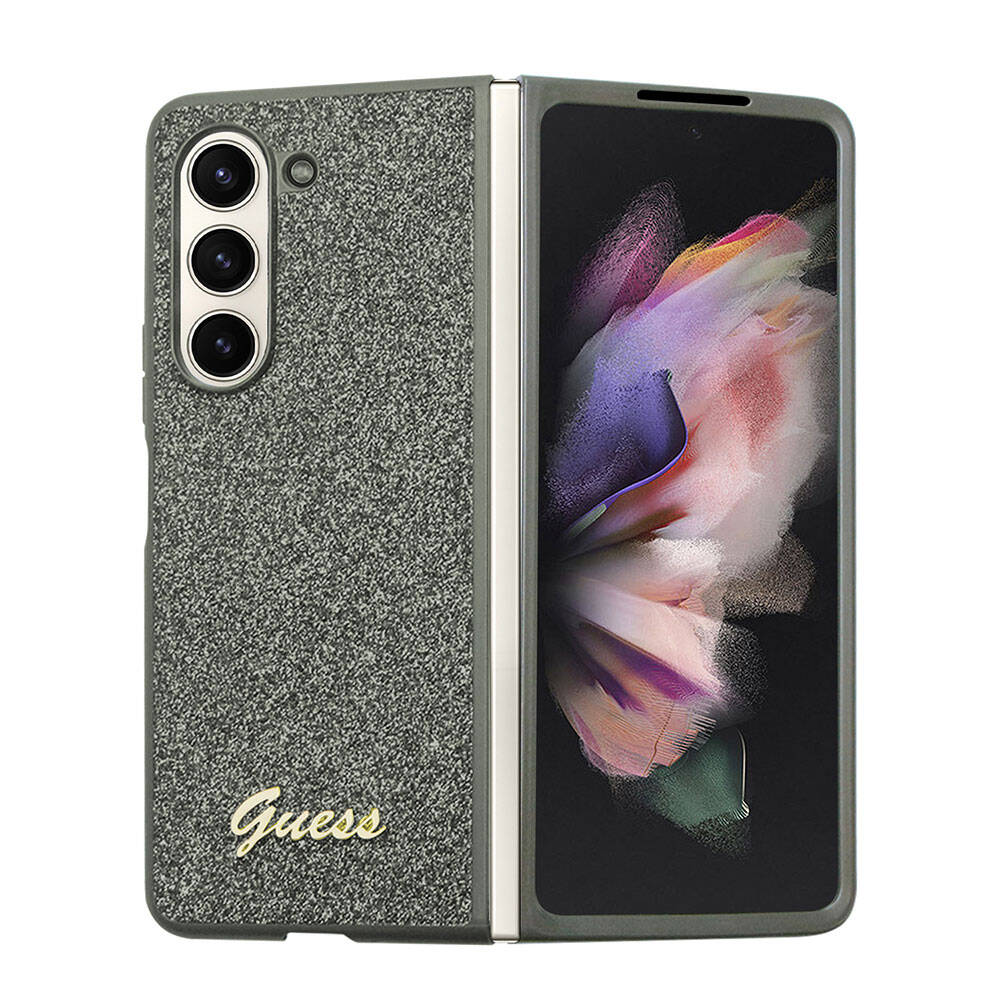 Galaxy Z Fold 5 Kılıf Guess Orjinal Lisanslı Yazı Logolu Glitter Flakes Kapak Haki