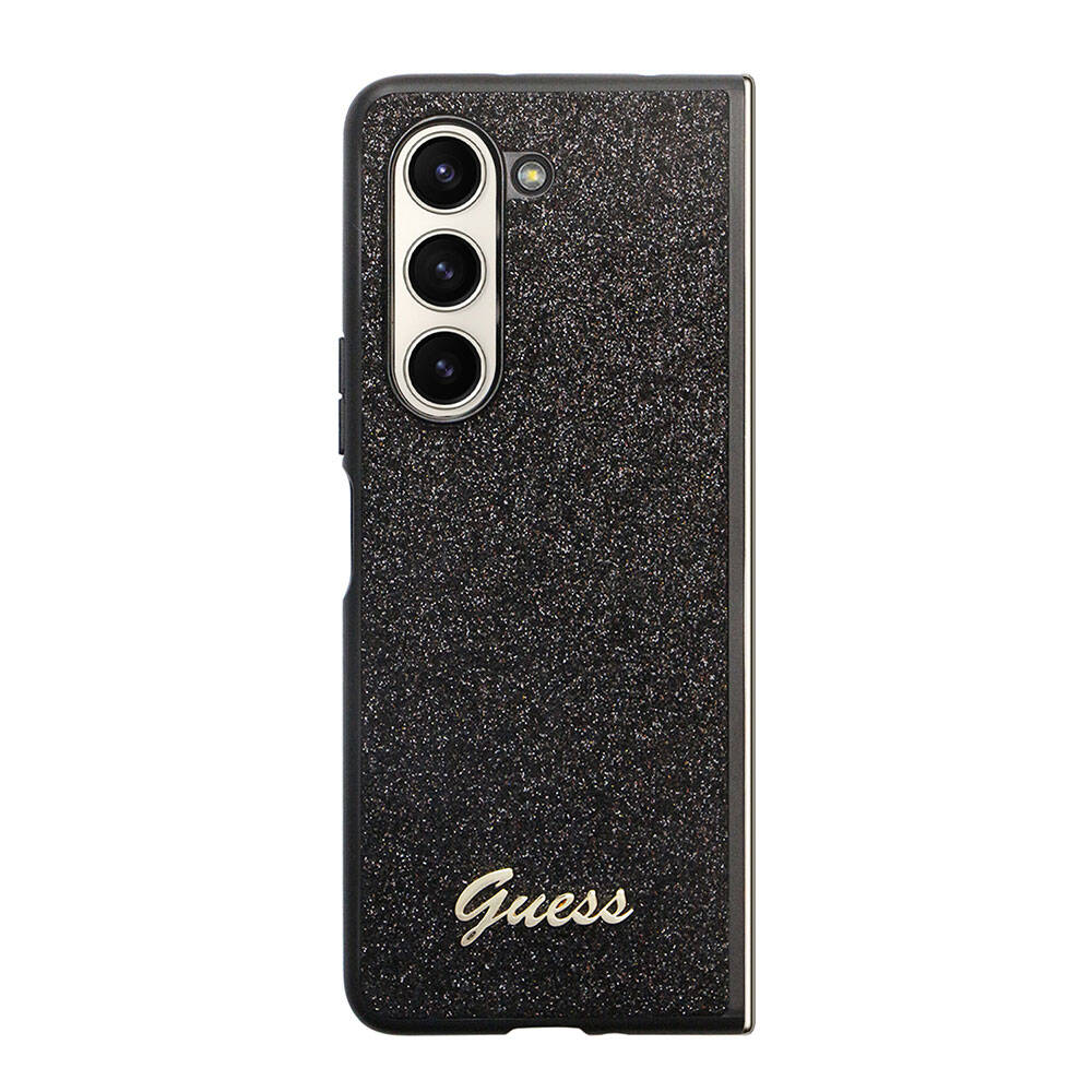 Galaxy Z Fold 5 Kılıf Guess Orjinal Lisanslı Yazı Logolu Glitter Script Kapak Siyah