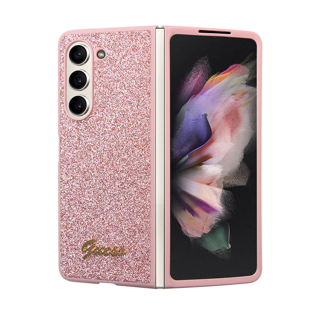 Galaxy Z Fold 5 Kılıf Guess Orjinal Lisanslı Yazı Logolu Glitter Script Kapak Siyah