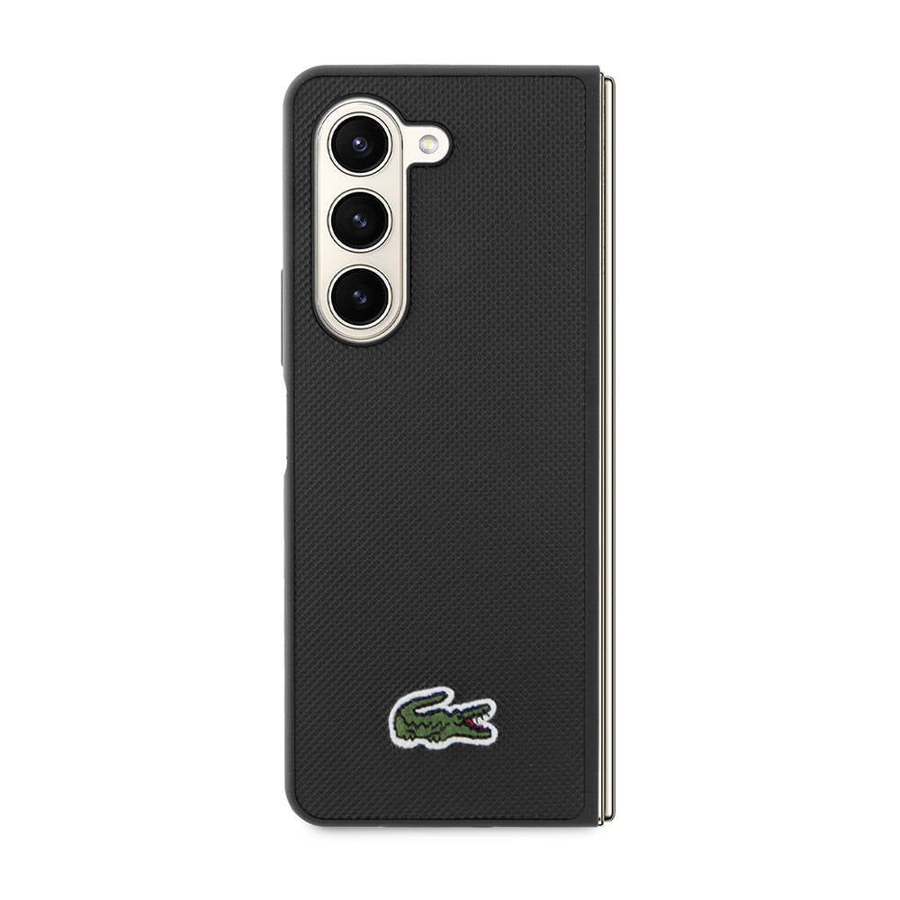 Galaxy Z Fold 5 Kılıf Lacoste Orjinal Lisanslı PU Pike Desenli Arka Yüzey İkonik Timsah Dokuma Logolu Kapak Lacivert