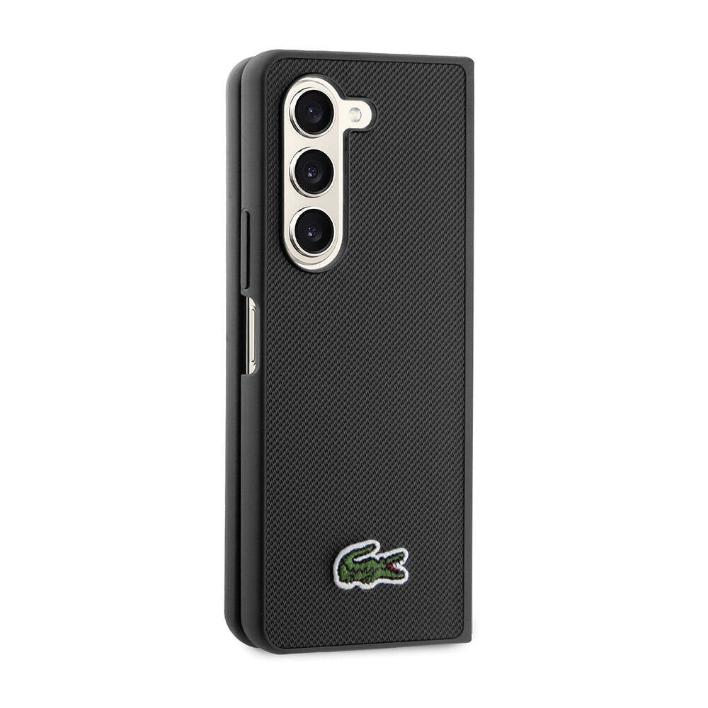 Galaxy Z Fold 5 Kılıf Lacoste Orjinal Lisanslı PU Pike Desenli Arka Yüzey İkonik Timsah Dokuma Logolu Kapak Kırmızı