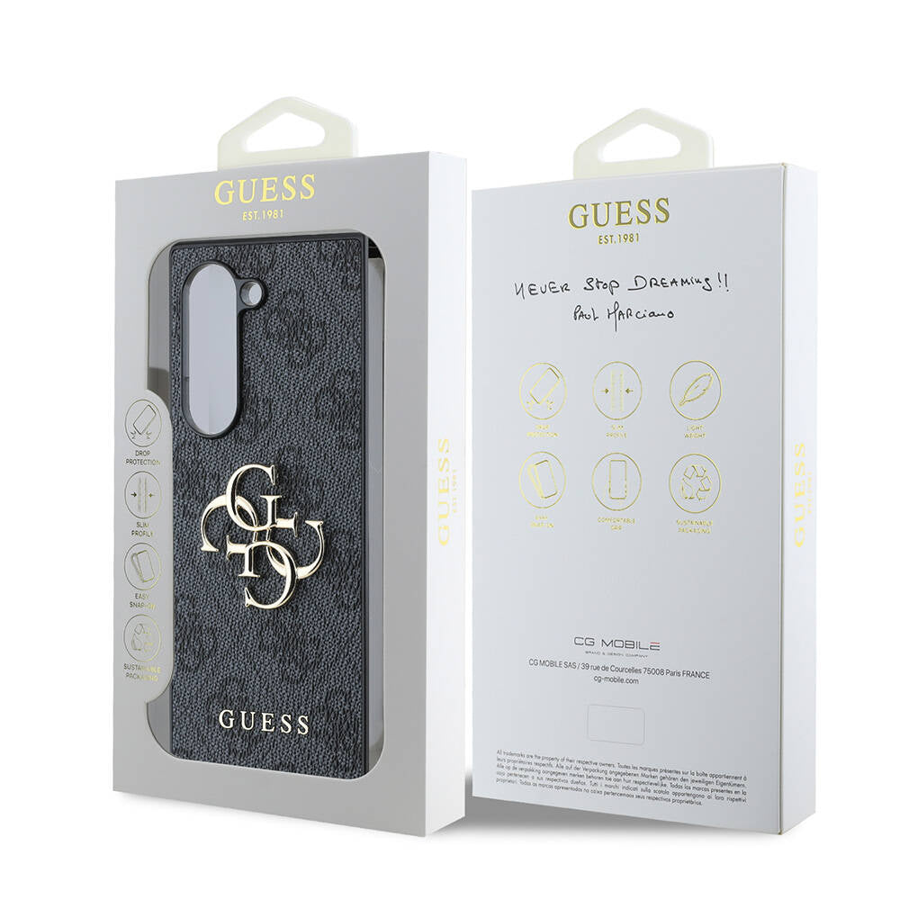 Galaxy Z Fold 6 Kılıf Guess Orjinal Lisanslı Leather Metal Logo Kapak Siyah