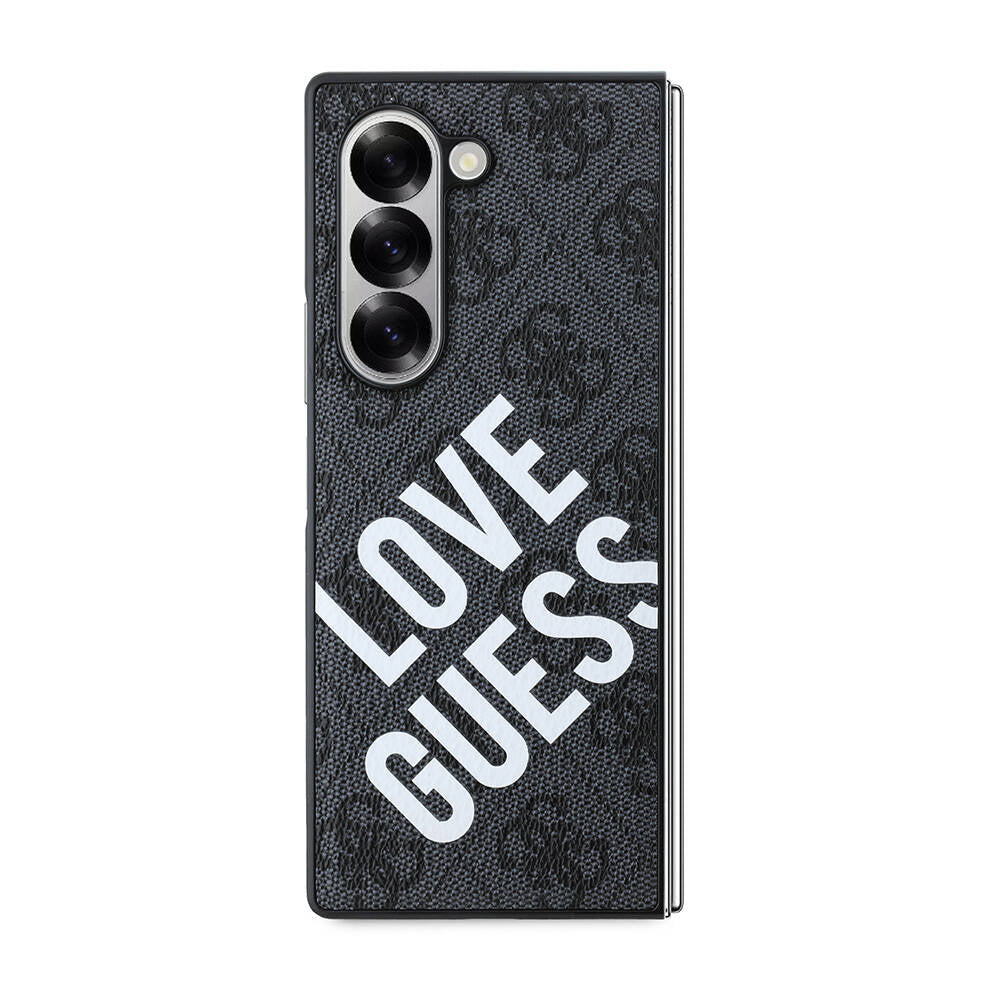Galaxy Z Fold 6 Kılıf Guess Orjinal Lisanslı M-safe Şarj Özellikli Love Guess Printing Kapak Siyah