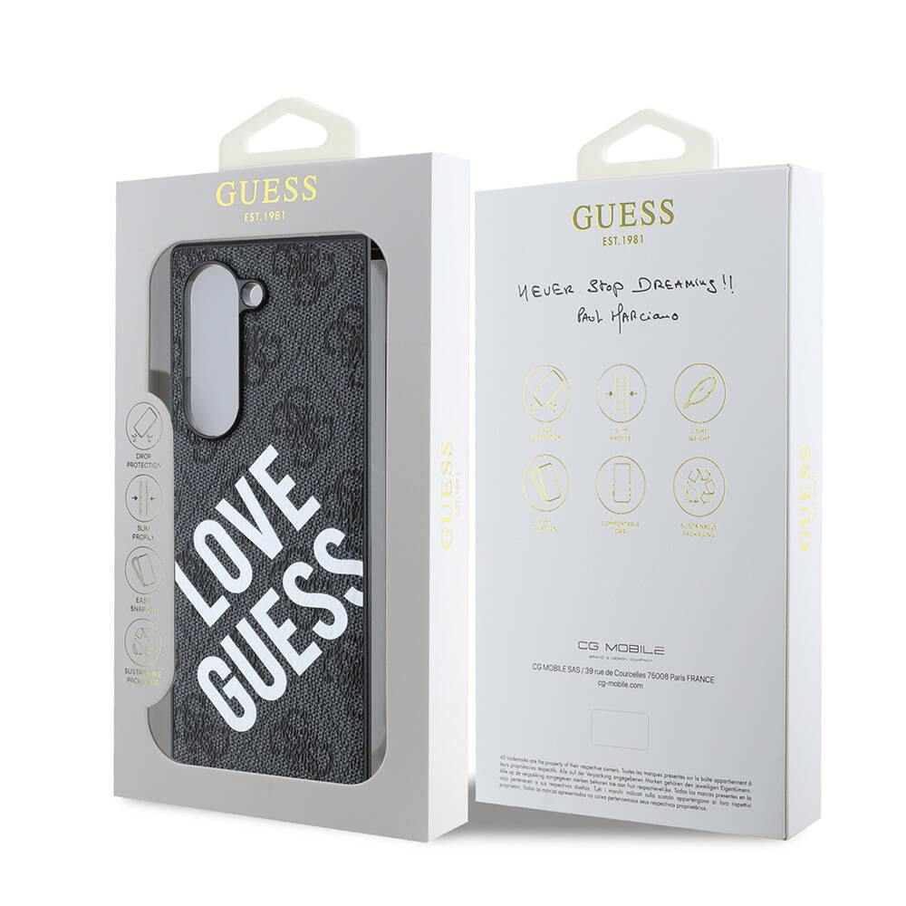 Galaxy Z Fold 6 Kılıf Guess Orjinal Lisanslı M-safe Şarj Özellikli Love Guess Printing Kapak Siyah