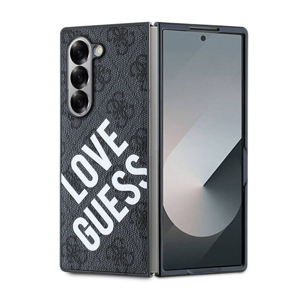 Galaxy Z Fold 6 Kılıf Guess Orjinal Lisanslı M-safe Şarj Özellikli Love Guess Printing Kapak Siyah
