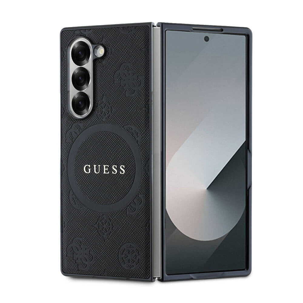 Galaxy Z Fold 6 Kılıf Guess Orjinal Lisanslı M-safe Şarj Özellikli Saffiano Metal Logo Kapak Siyah