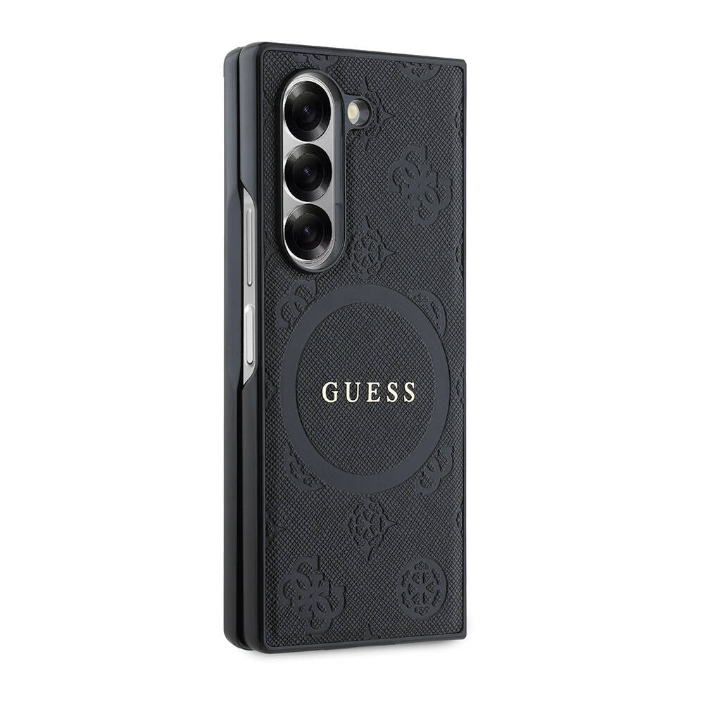 Galaxy Z Fold 6 Kılıf Guess Orjinal Lisanslı M-safe Şarj Özellikli Saffiano Metal Logo Kapak Siyah