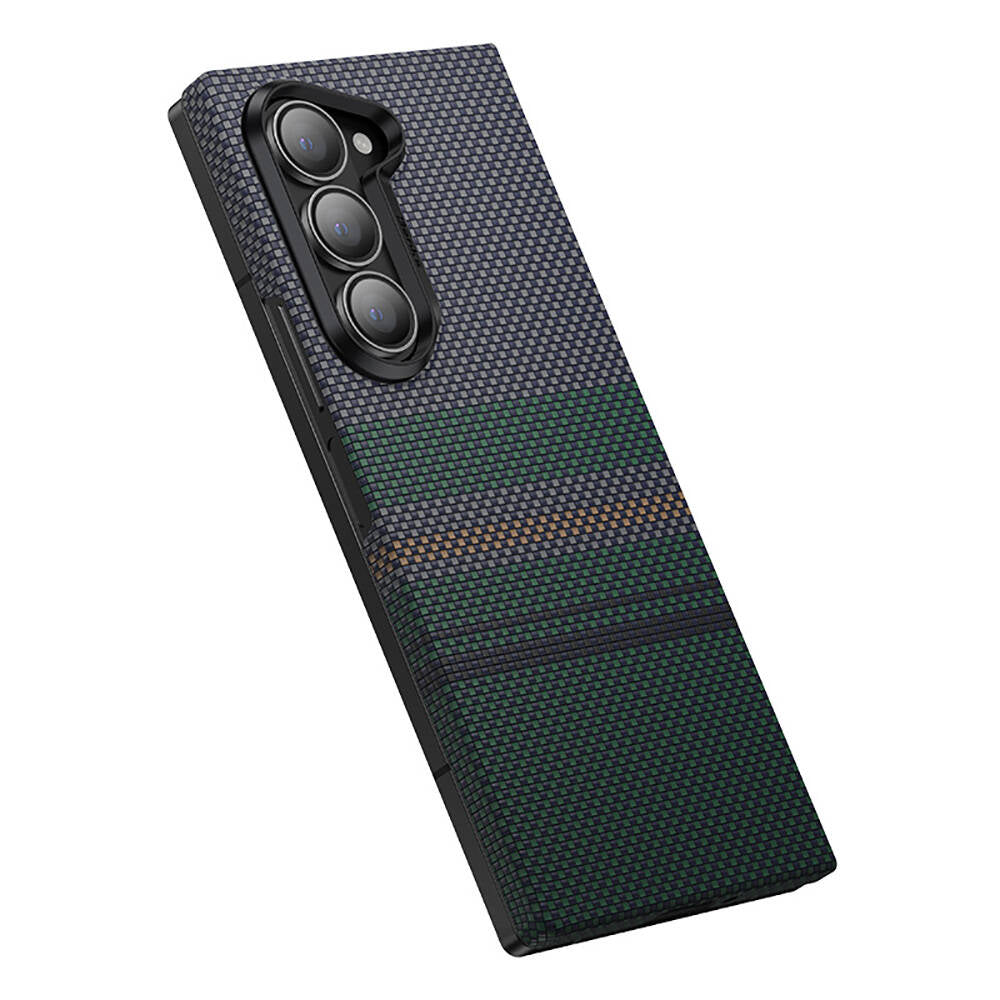 Galaxy Z Fold 6 Kılıf Karbon Fiber Tasarımlı Benks Aurora ArmorAir Kevlar Kapak Siyah