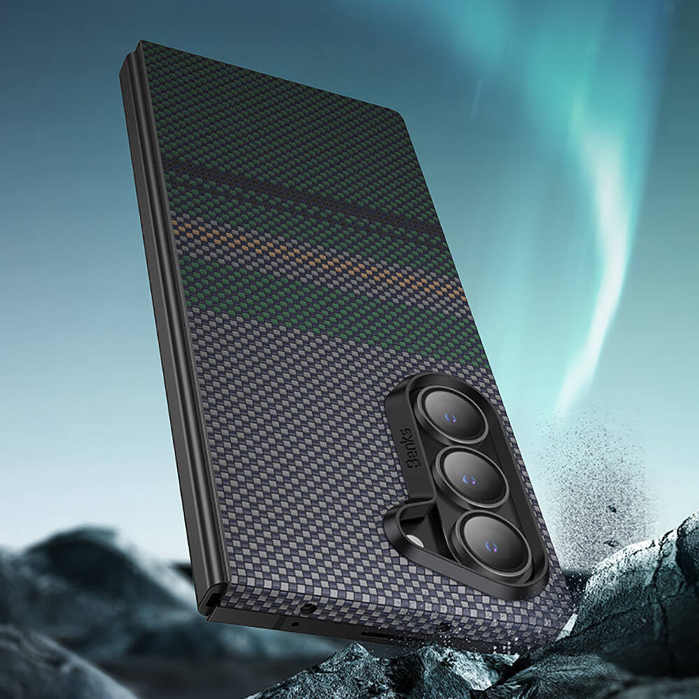 Galaxy Z Fold 6 Kılıf Karbon Fiber Tasarımlı Benks Aurora ArmorAir Kevlar Kapak Siyah