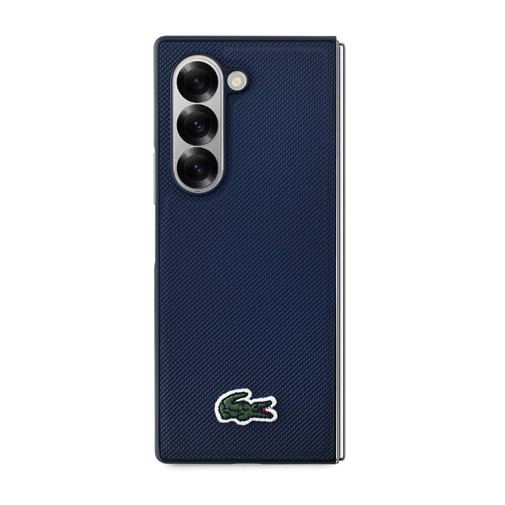 Galaxy Z Fold 6 Kılıf Lacoste Orjinal Lisanslı M-safe Şarj Özellikli Pike Desenli Arka Yüzey İkonik Timsah Dokuma Logolu Kapak Lacivert