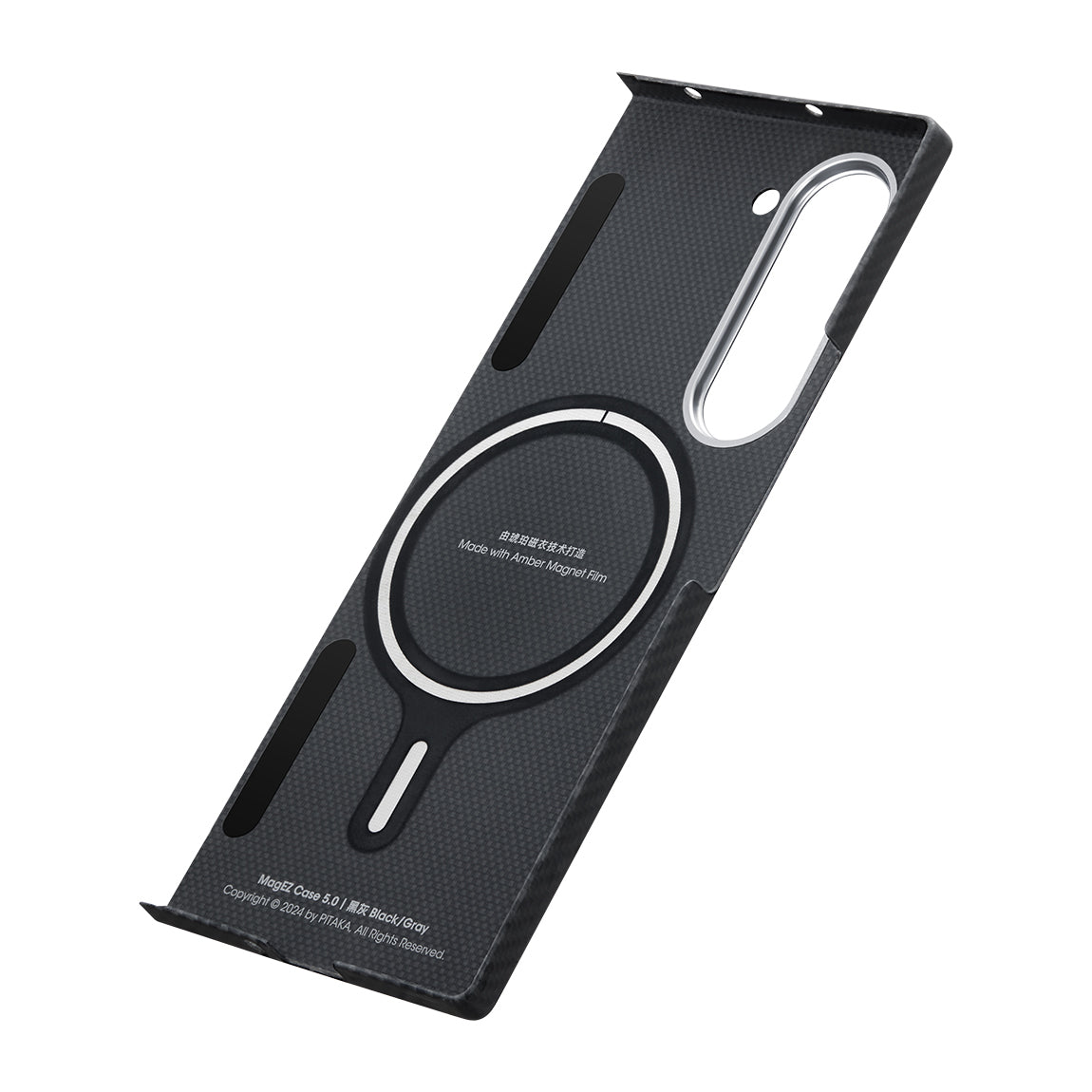 Galaxy Z Fold 6 Kılıf M-safe Şarj Özellikli 600D Aramid Fiber Pitaka Ultra-Slim Classic Serisi Black-Grey Twill Kapak Siyah-Gri