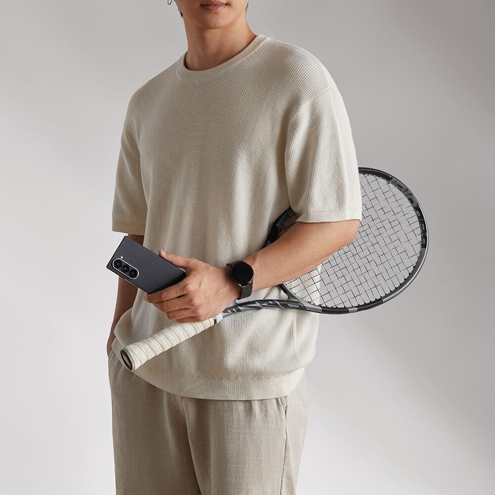 Galaxy Z Fold 6 Kılıf M-safe Şarj Özellikli 600D Aramid Fiber Pitaka Ultra-Slim Classic Serisi Black-Grey Twill Kapak Siyah-Gri