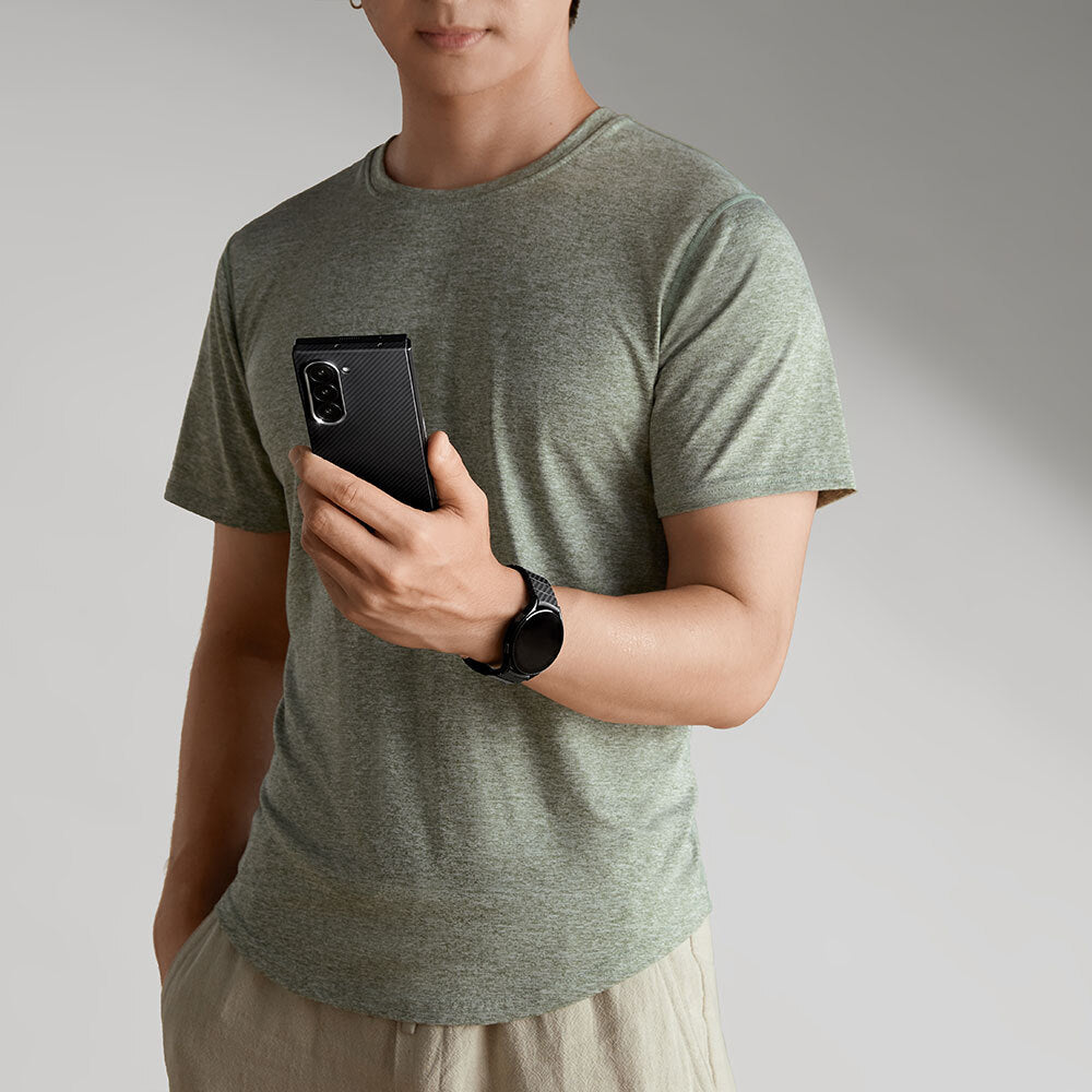 Galaxy Z Fold 6 Kılıf M-safe Şarj Özellikli 600D Aramid Fiber Pitaka Ultra-Slim Classic Serisi Black-Grey Twill Kapak Siyah-Gri