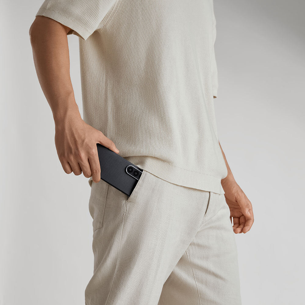 Galaxy Z Fold 6 Kılıf M-safe Şarj Özellikli 600D Aramid Fiber Pitaka Ultra-Slim Classic Serisi Black-Grey Twill Kapak Siyah-Gri