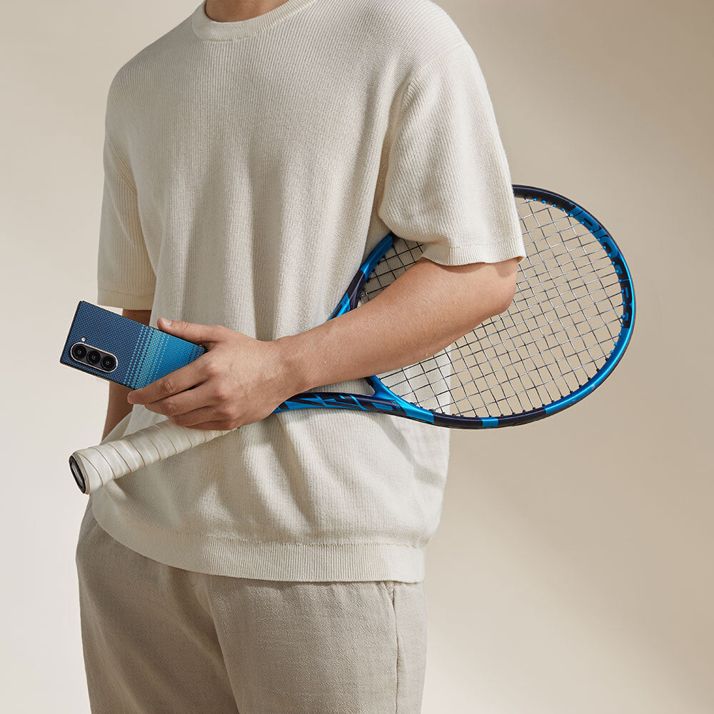 Galaxy Z Fold 6 Kılıf M-safe Şarj Özellikli Aramid Fiber Pitaka Tactile Woven Sunset-Moonrise Serisi Moonrise Kapak Mavi