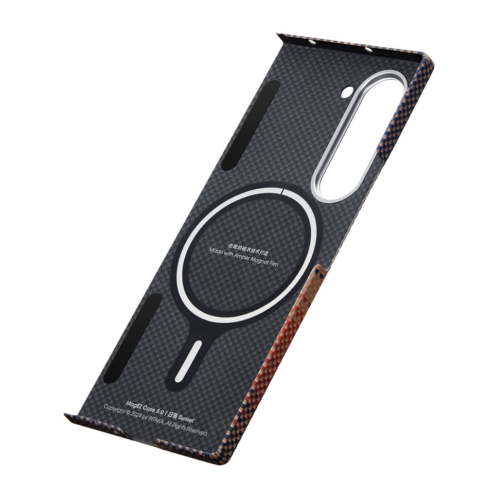 Galaxy Z Fold 6 Kılıf M-safe Şarj Özellikli Aramid Fiber Pitaka Tactile Woven Sunset-Moonrise Serisi Sunset Kapak Kahverengi