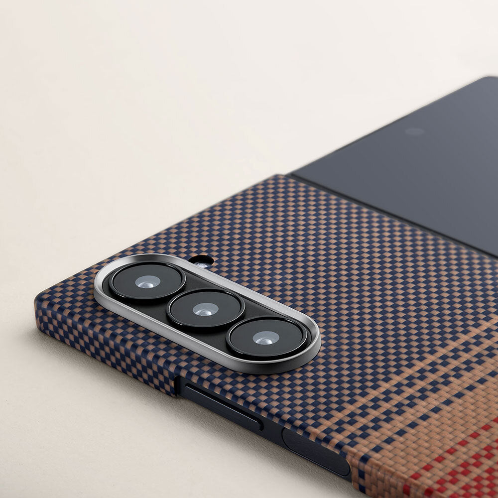 Galaxy Z Fold 6 Kılıf M-safe Şarj Özellikli Aramid Fiber Pitaka Tactile Woven Sunset-Moonrise Serisi Sunset Kapak Kahverengi