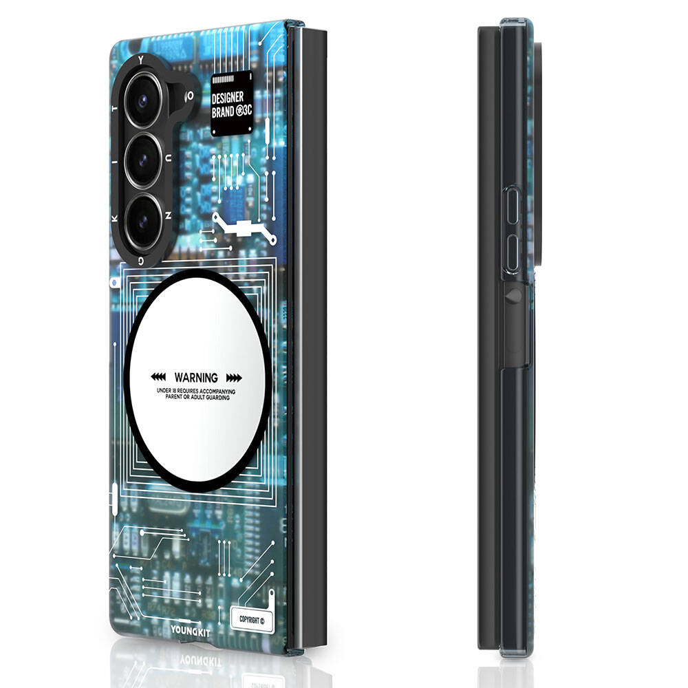 Galaxy Z Fold 6 Kılıf M-safe Şarj Özellikli Youngkit Technology Serisi Kapak Mavi