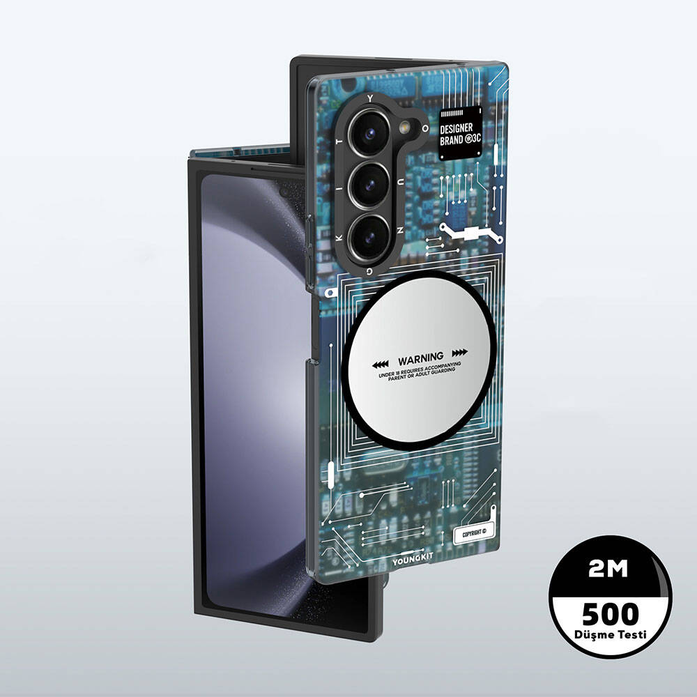 Galaxy Z Fold 6 Kılıf M-safe Şarj Özellikli Youngkit Technology Serisi Kapak Mavi
