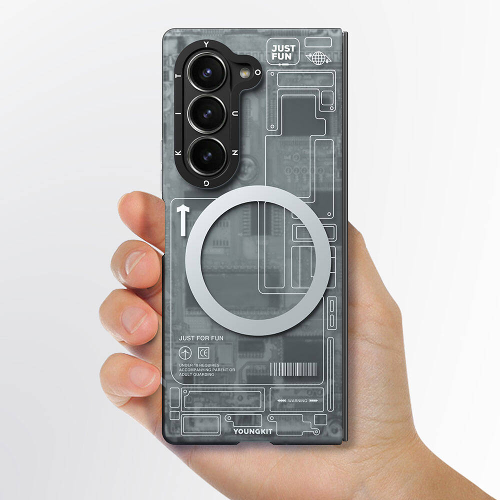 Galaxy Z Fold 6 Kılıf M-safe Şarj Özellikli Youngkit Technology Serisi Kapak Siyah