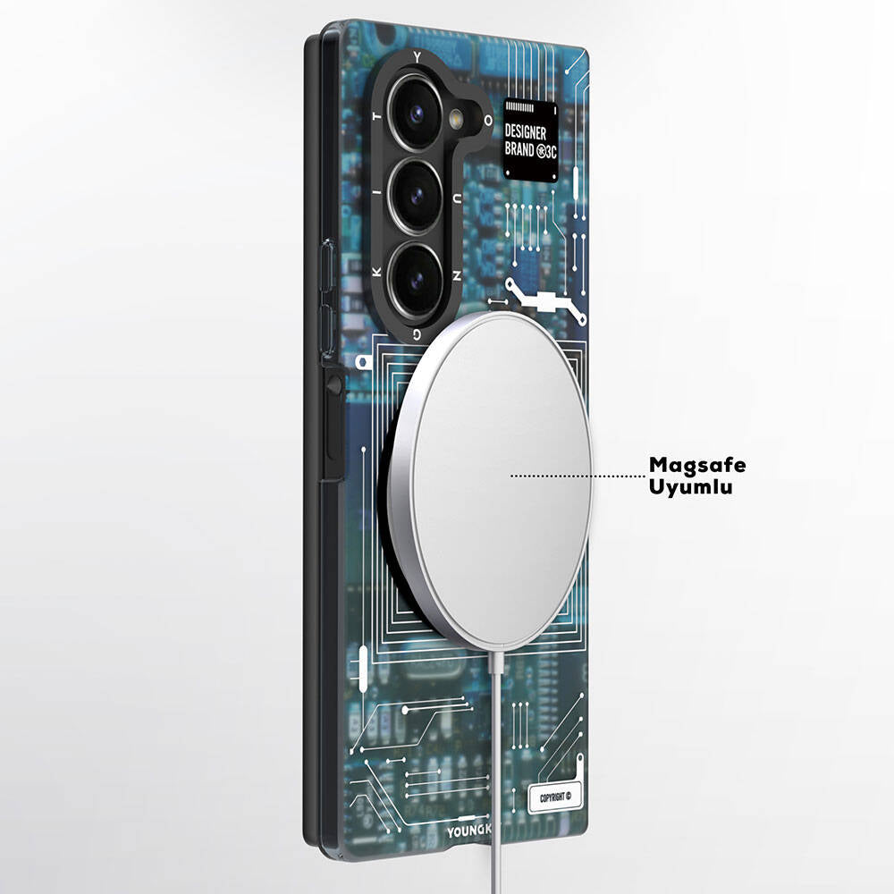 Galaxy Z Fold 6 Kılıf M-safe Şarj Özellikli Youngkit Technology Serisi Kapak Siyah