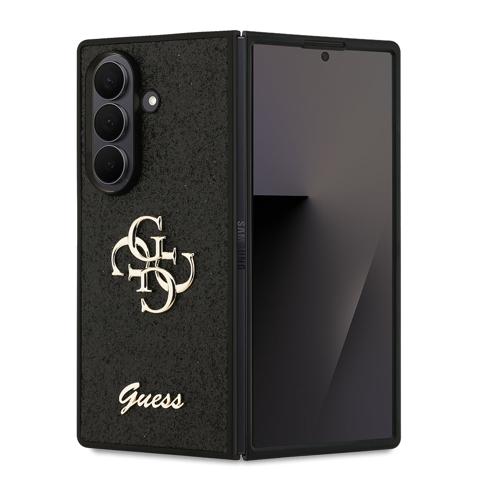 Galaxy Z Fold 7 Kılıf Guess Orjinal Lisanslı 4G Büyük Metal Logolu Glitter Kapak Siyah