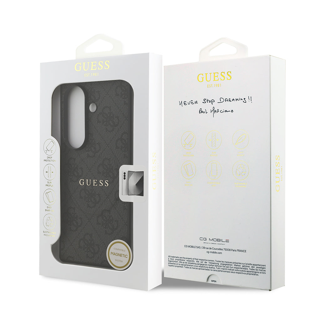 Galaxy Z Fold 7 Kılıf Guess Orjinal Lisanslı M-safe Şarj Özellikli 4G Desen Yazı Logolu Kapak Kahverengi