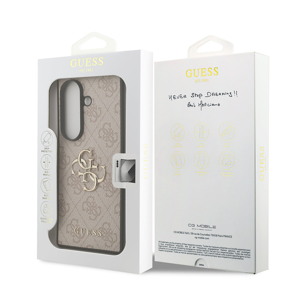 Galaxy Z Fold 7 Kılıf Guess Orjinal Lisanslı PU Deri Büyük Metal Logo Dizaynlı Kapak Kahverengi