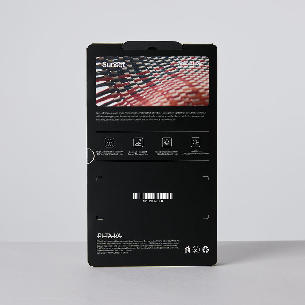 Galaxy Z Fold 7 Kılıf M-safe Şarj Özellikli Aramid Fiber Pitaka Tactile Woven Sunset-Moonrise Serisi Kapak Kahverengi