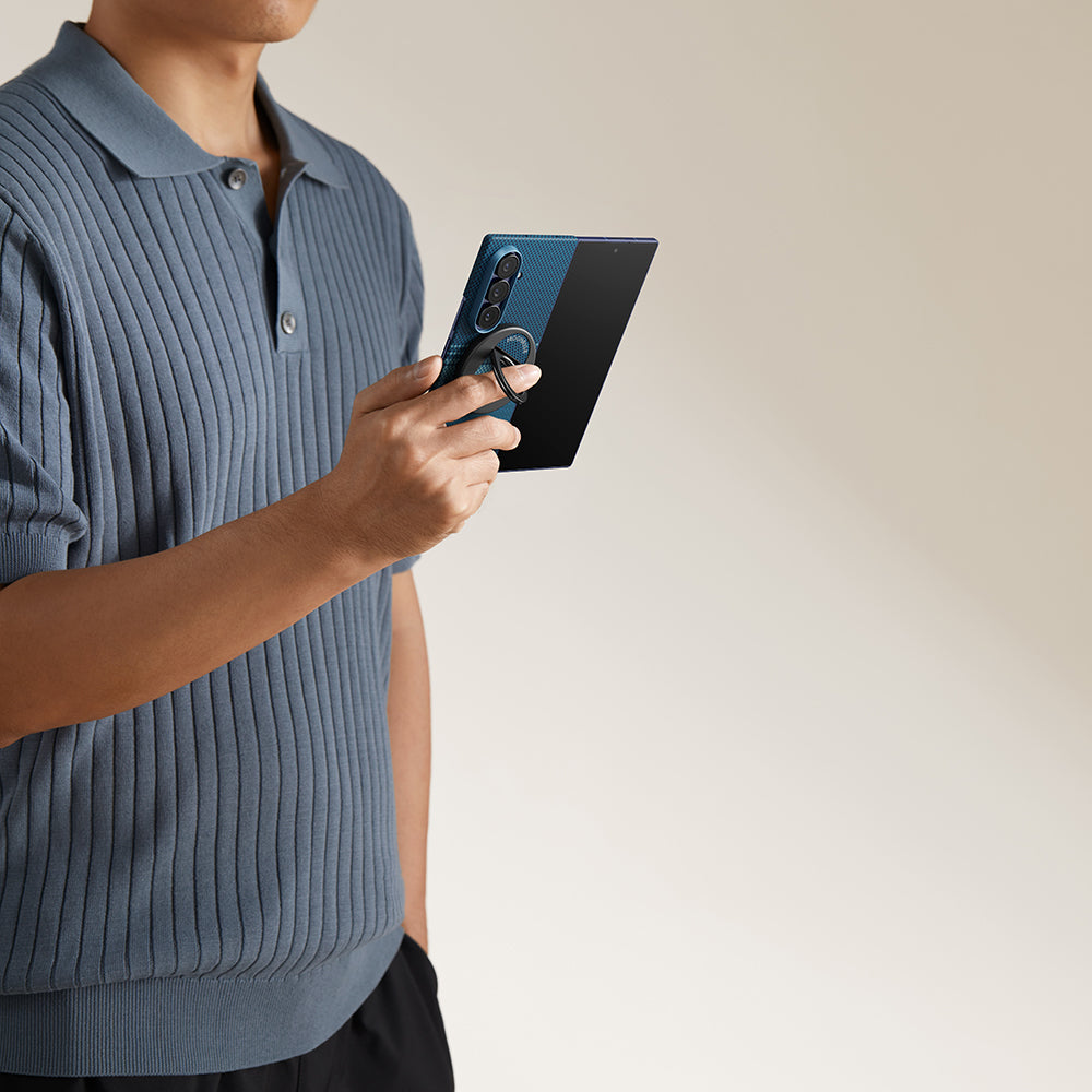 Galaxy Z Fold 7 Kılıf M-safe Şarj Özellikli Aramid Fiber Pitaka Tactile Woven Sunset-Moonrise Serisi Kapak Kahverengi